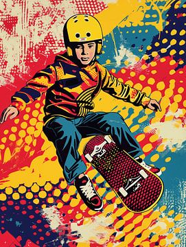 Vliegende skater jongen | Pop-art voor de kinderkamer van Frank Daske | Foto & Design