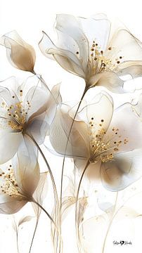 blanc et or - fleurs et plumes sur Gelissen Artworks