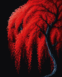 « Crimson Willow » – Peinture d'arbre en techniques mixtes sur RAMYHEFNY-GALLERY