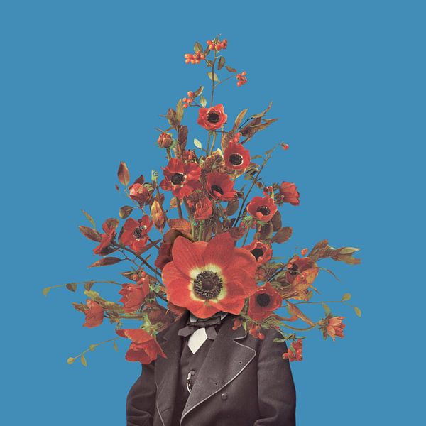 Self-portrait with flowers 4 (blue background) by toon joosen