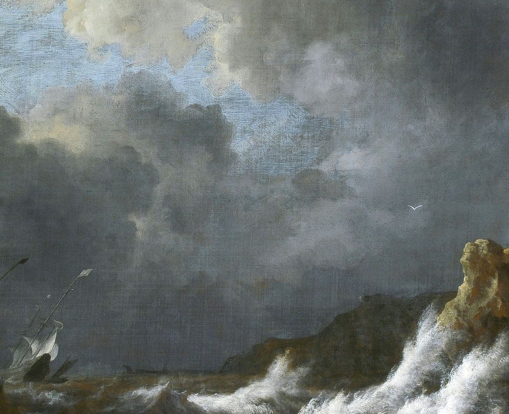 Gezicht op de kust van Noorwegen of Een stormachtige zee bij de kust
