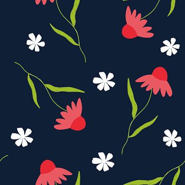 Minimal Floral Nahtlose Muster auf Marineblauem Hintergrund von SoftNature Patterns