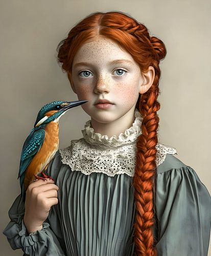 Portrait d'une fille avec un martin-pêcheur