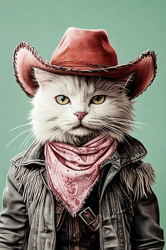 Stoere cowboykat met hoed van Art & Soul Creations