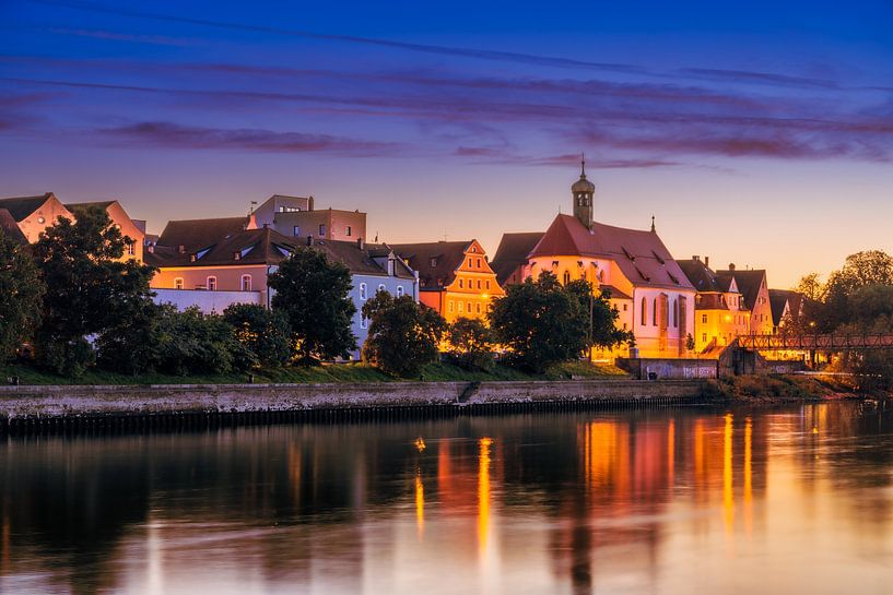 Danube bank in Regensburg at blue hour by ManfredFotos
