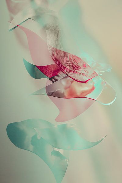 Abstract collage in soft pastel shades by Ingrid Bertens