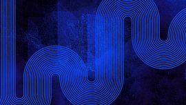 Moderne Abstrait Arc Géométrique Organique Méditatif Bleu sur Mad Dog Art