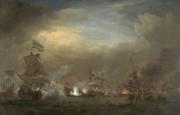 VOC Zeeslag schilderij: Cornelis Tromp op het schip de 'Gouden Leeuw' 