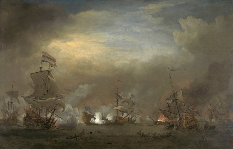 VOC Seeschlacht Gemälde: Cornelis Tromp auf dem Schiff 'Goldener Löwe' von Schilderijen Nu