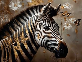 Gouden Strepen: Een Elegante Zebra in Fine Art