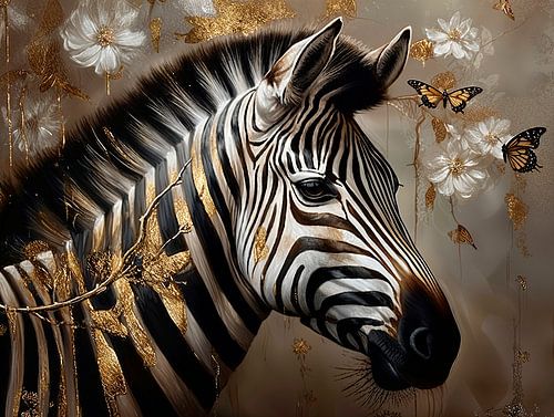 Golden Stripes: An Elegant Zebra in Fine Art