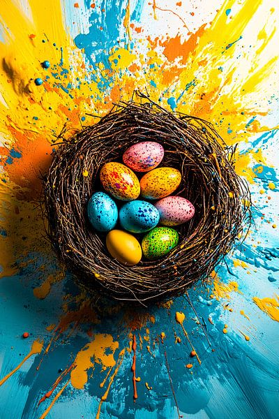 Bunte Eier in einem Nest von Art & Soul Creations