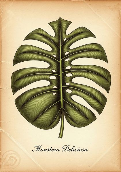 Monstera Leaf Illustration on Aged Paper by Markus Gann