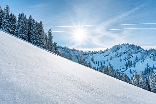 Zon, winter, sneeuw op de Hochgrat