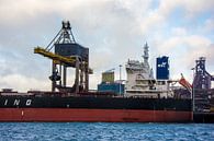 Bulkcarrier in de haven onder de kraan aan het lossen. van scheepskijkerhavenfotografie thumbnail