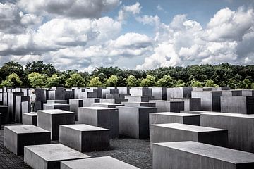holocaust memoriaal in berlijn de grote stenen met bomen en fraaie lucht