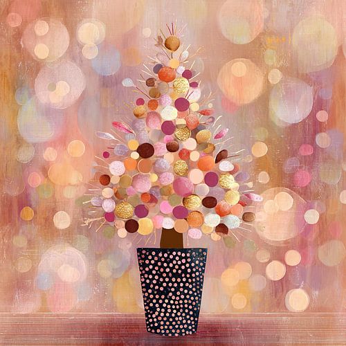 Merry Christmas Tree in Gold and Pink