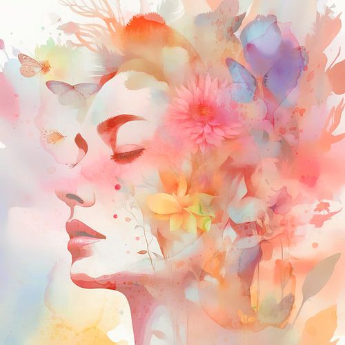 Boho meditatie, portret in pastelkleuren