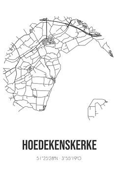 Hoedekenskerke (Zeeland) | Landkaart | Zwart-wit van MijnStadsPoster