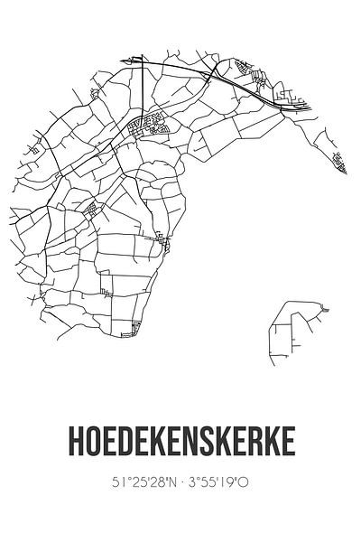 Hoedekenskerke (Zeeland) | Map | Black and white by Prints of Place