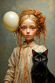 Girl with her black cat...