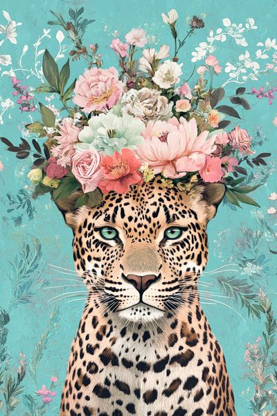 Leopard with floral crown by Poster Art Shop