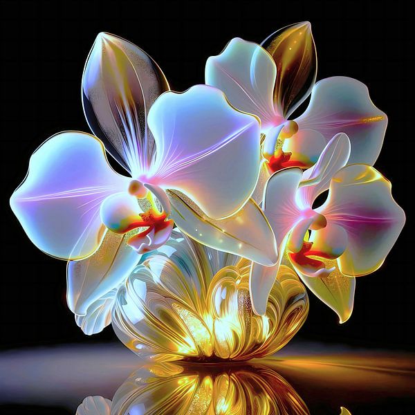 Glas Kunst - Orchideen Blüten in Vase von A.D. Digital ART