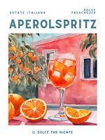 Aperol Spritz, posterstijl, aquarel