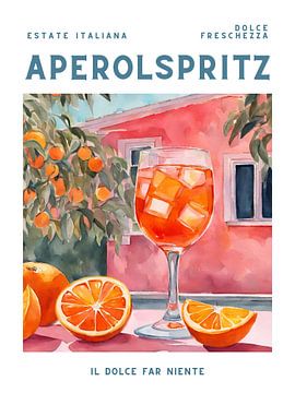 Aperol Spritz, posterstijl, aquarel van Kim Karol / Ohkimiko