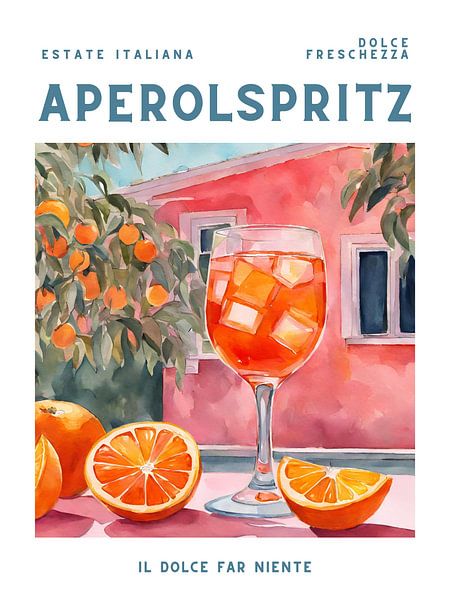 Aperol Spritz, posterstijl, aquarel van Kim Karol / Ohkimiko