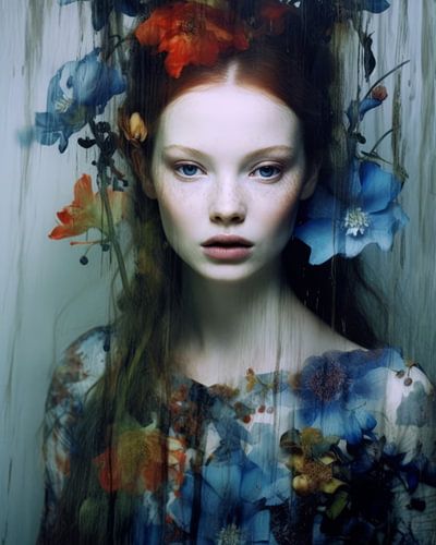 Modern portret in rood en blauw