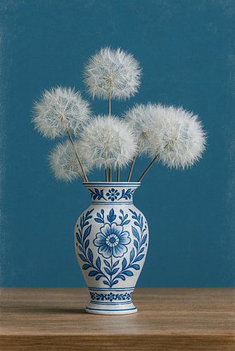 Delfts Blauwe Vaas met Paardenbloemen