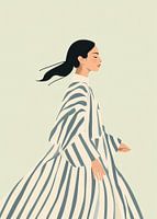 Woman in White-Blue Striped Dress