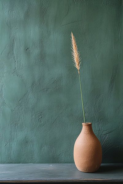 Rustic vase with blade of grass by Imperial Art House