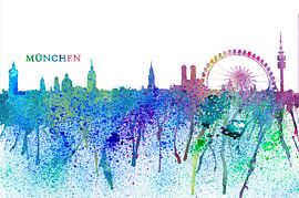 Munich Bavaria Skyline Silhouette Impressionistic Blast by Markus Bleichner