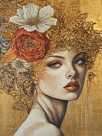 Golden Woman | Flowers by ARTEO Paintings
