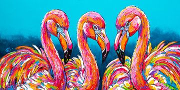 Flamingo's in kleur van Happy Paintings