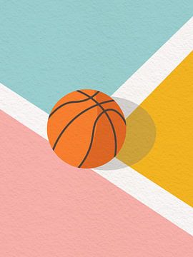Minimaal kunstwerk van basketbalveld in pastelkleuren van RickyAP