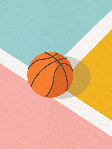 Art minimal d'un terrain de basket-ball aux couleurs pastel