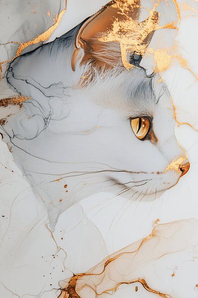 Cat with gold accents abstract by Imperial Art House