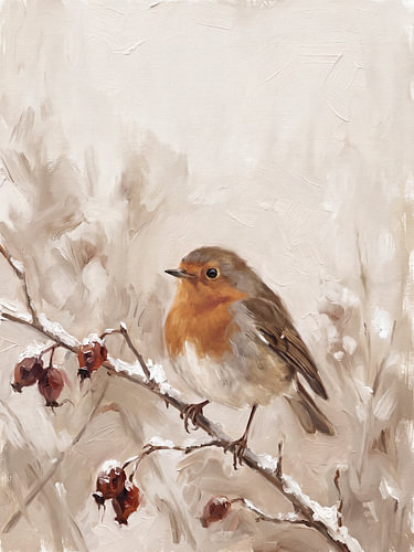 Robin on a snowy branch – Winter Stillness