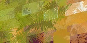 Bunte abstrakte botanische Kunst. Farnblätter in Grün, Gold, Braun von Dina Dankers
