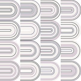 Retro-Industriegeometrie mit Linien in Pastellfarben Nr. 3 in Lila, Beige, Schwarz von Dina Dankers