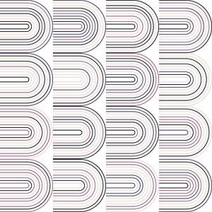 Retro-Industriegeometrie mit Linien in Pastellfarben Nr. 3 in Lila, Beige, Schwarz von Dina Dankers