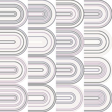 Retro industriële geometrie met lijnen in pastelkleuren nr. 3 in paars, beige, zwart van Dina Dankers