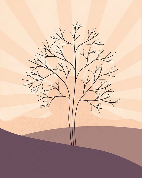 Minimalistisch landschap met een boom bij zonsondergang van Tanja Udelhofen