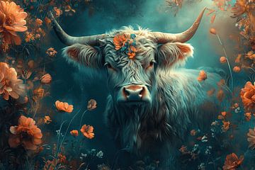 Hooglander in Betoverende Bloemen Mystieke Natuurpracht van Eva Lee