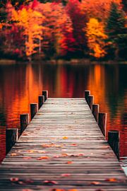 Herbstliche Holzbrücke am See von Poster Art Shop