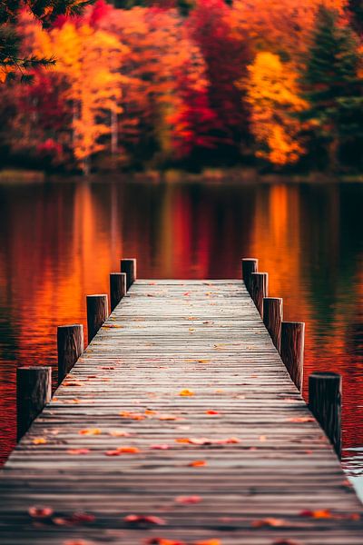Autumnal wooden bridge by the lake by Poster Art Shop