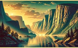 Vintage Norway, Fjord and Midnight Sun Poster by Chromatic Fusion Studio